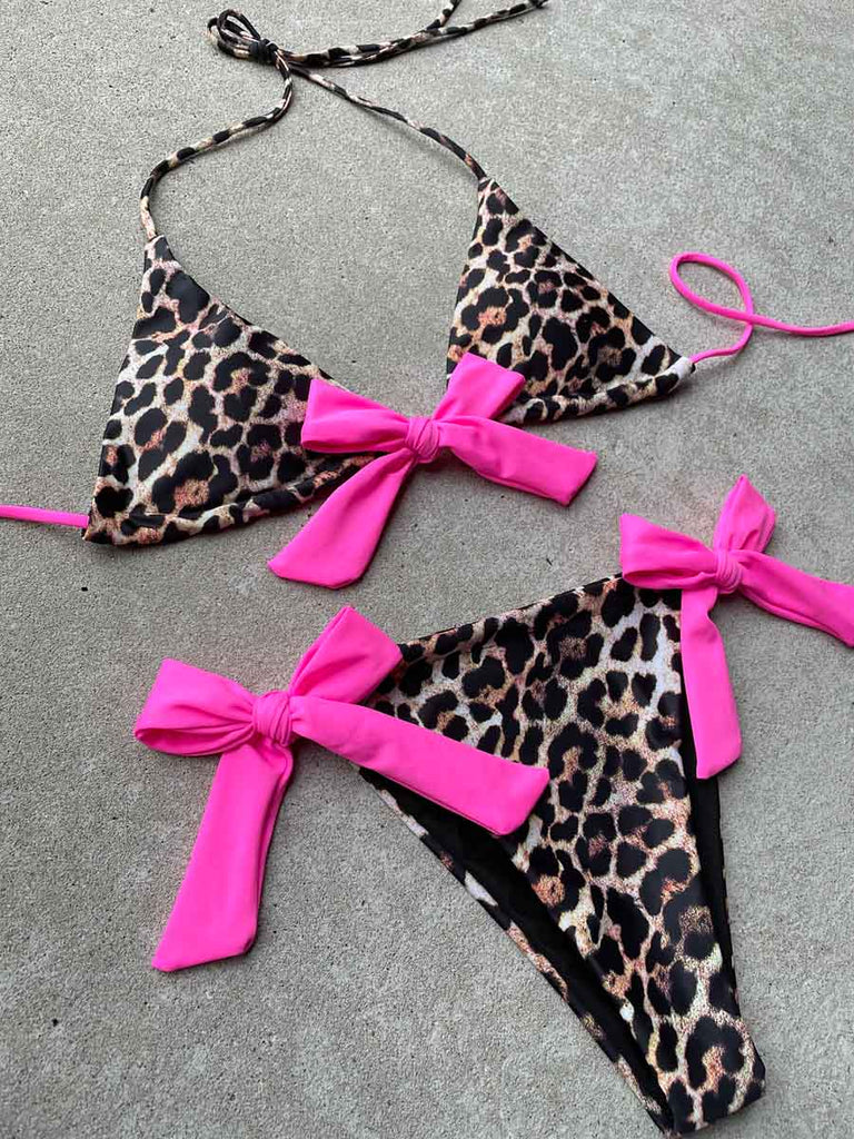 Pink Leopard Bow Boyshorts Bikini Set – Black Feather